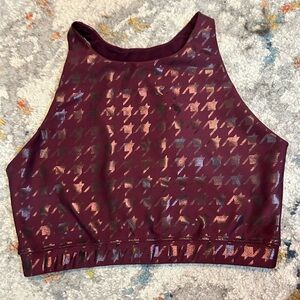 PELOTON Show Up Foil Houndstooth High Neck Bra Sz XS Plum